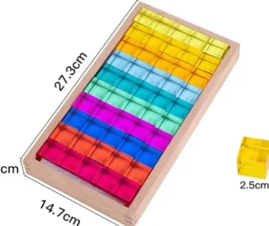 Lucite Block Cube with Wooden Houses Set- Open Ended Toys