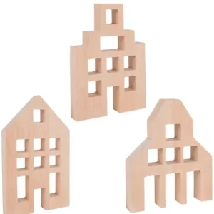 Lucite Block Cube with Wooden Houses Set- Open Ended Toys