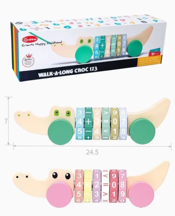 Onshine Wooden Walk-a-long Croc Wooden Pull toys Green/Pink- Fine motor skills toys