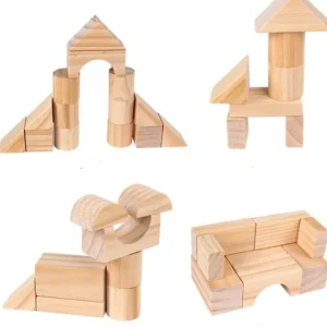 100 Pieces Wooden Building Blocks - Open Ended Wooden Toys