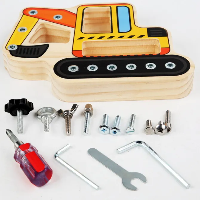 wooden_busy_board_set_of__2.webp Wooden Busy Board Set of 3 ( Airplane, Boat and Digger)- The best fine motor toys
