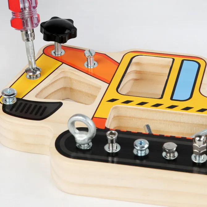 wooden_busy_board_set_of__4.webp Wooden Busy Board Set of 3 ( Airplane, Boat and Digger)- The best fine motor toys
