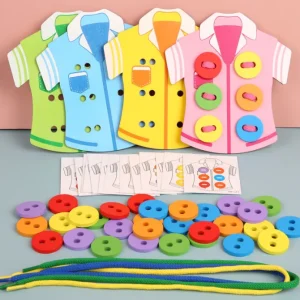 Wooden Shirt Button Lacing - 4 Sets Fine motor skills toys